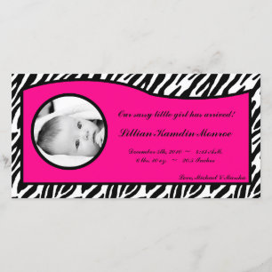 4x8 Hot Roze Zebraprint Foto Geboorteaankondiging Aankondiging