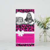 4x8 Hot Roze Zwarte Cheetah FOTO Kerst Kaart (Staand voorkant)