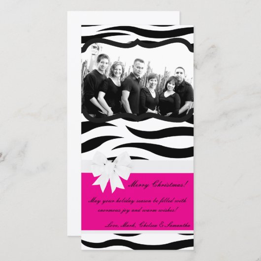 4x8 Hot Roze Zwarte Zebra Prin FOTO Kerst Kaart (Voorkant / Achterkant)