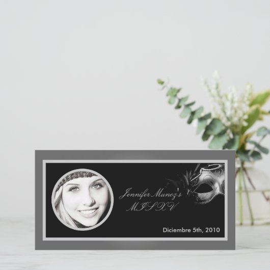 4x8 Mis XV Silver Black Party - Aankondiging (Staand voorkant)