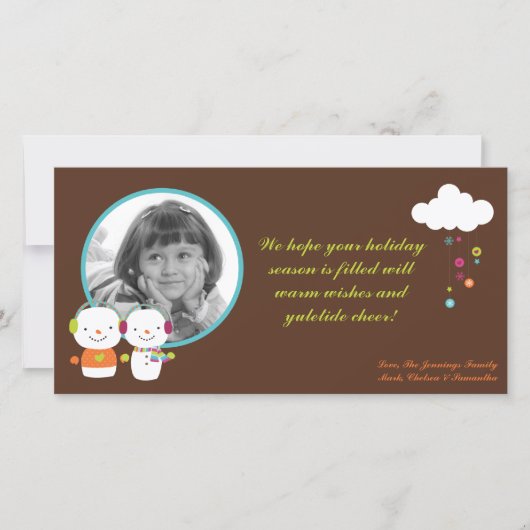 4x8 Moderne Sneeuwman Sneeuwvlok FOTO Kerst Kaart (Voorkant)