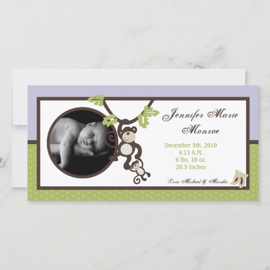 4x8 Monkey Time Oerwoud Foto Aankondiging Geboorte (Voorkant)