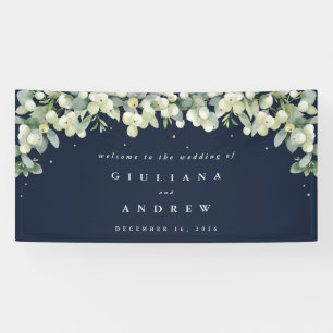 4'x8' Navy Sneeuwbes+Eucalyptus Trouw Welkom Spandoek