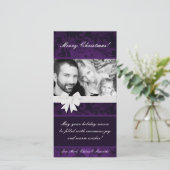 4x8 Paarse Bloemen Bow Ribbo FOTO Kerst Kaart (Staand voorkant)