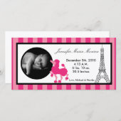 4x8 Poodle rose Paris Eiffel Faire-part de naissan (Devant / Derrière)