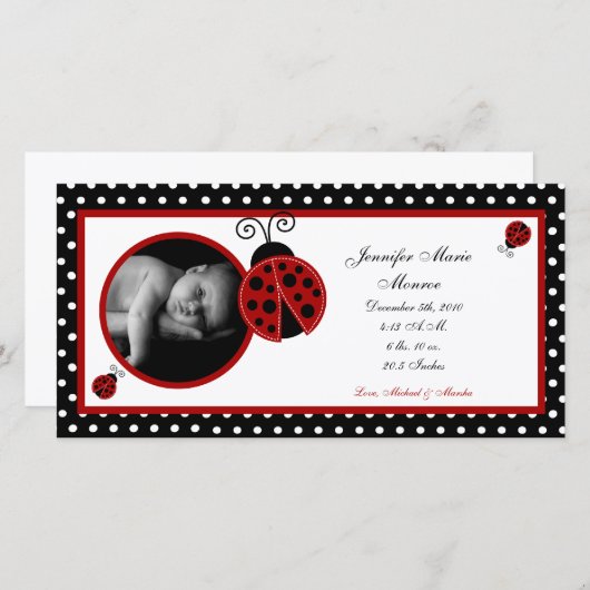 4x8 Red Ladybug Photo Faire-part de naissance (Devant / Derrière)