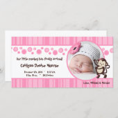 4x8 Roze Pop Aap Meisje Foto Geboorte Aankondiging (Voorkant / Achterkant)