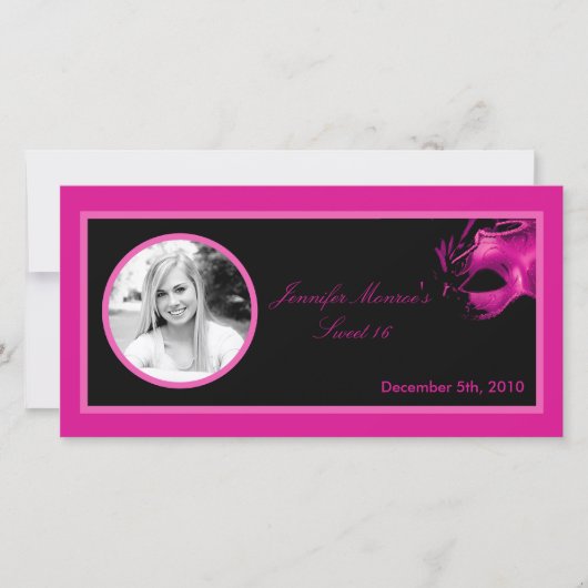 4x8 Sweet 16 Hot rose Black Party Faire-part (Devant)