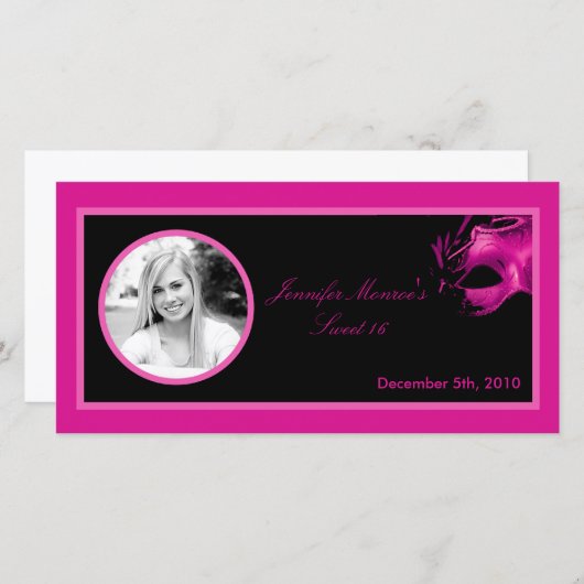 4x8 Sweet 16 Hot rose Black Party Faire-part (Devant / Derrière)