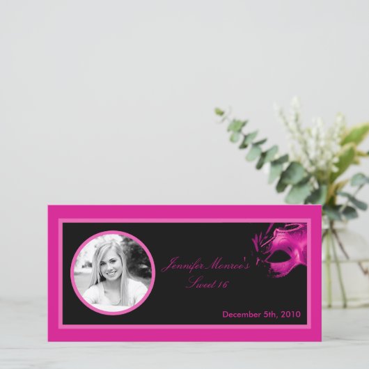 4x8 Sweet 16 Hot rose Black Party Faire-part (Debout devant)