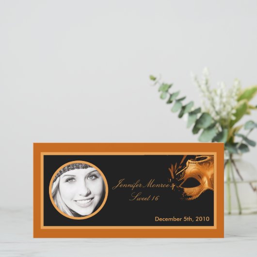 4x8 Sweet 16 Orange Black Party Faire-part (Debout devant)