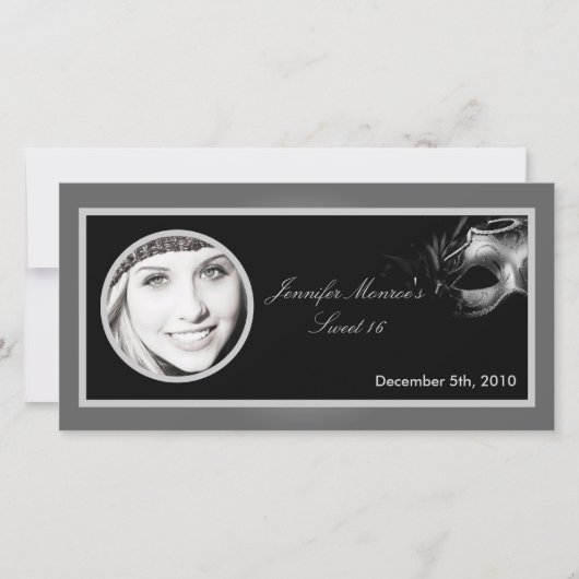 4x8 Sweet 16 Silver Black Party Faire-part (Devant)