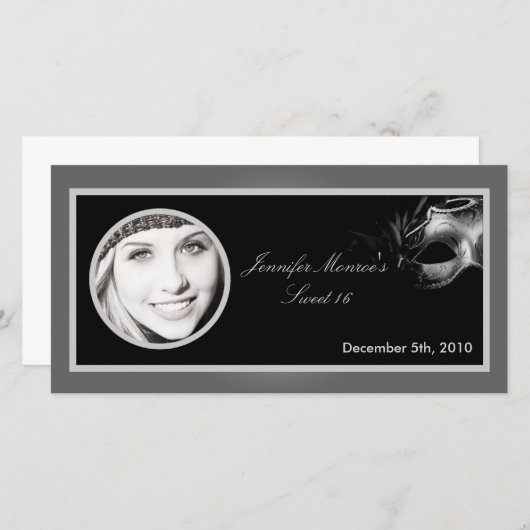 4x8 Sweet 16 Silver Black Party Faire-part (Devant / Derrière)
