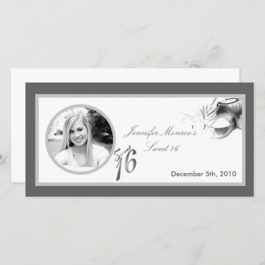 4x8 Sweet 16 Silver White Party Aankondiging (Voorkant / Achterkant)