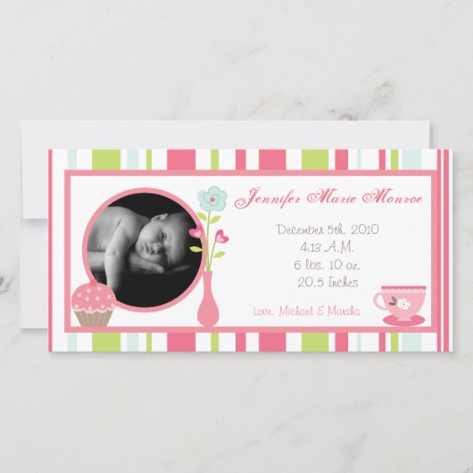 4x8 Tea Party Pink Pastel Faire-part de naissance (Devant)