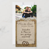 4x8 Verloving Hoefijzers op Burlap Save The Date (Voorkant)