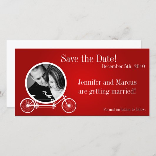 4x8 Verloving kondiging Red Double Bike Save The Date (Voorkant / Achterkant)