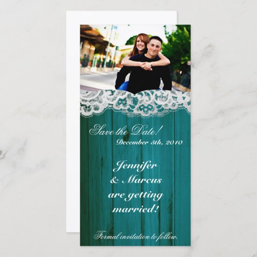 4x8 Verlovingsaankondiging Bedrukte Teal Hout Save The Date (Voorkant / Achterkant)