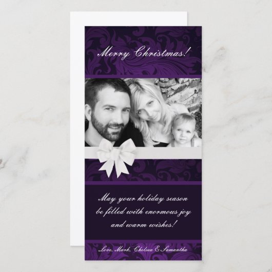 4x8 Violet Floral Bow Ribbo Carte de Noël (Devant / Derrière)