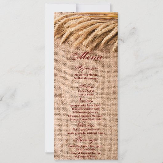 4x9.25 Cartes de menu Blé sur Burlap Sack Country (Devant)