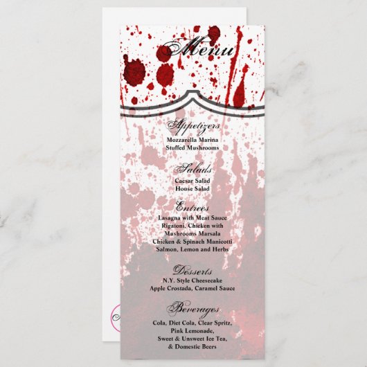 4x9.25 Cartes de menu Blood Splatter Vampire Gothi (Devant / Derrière)
