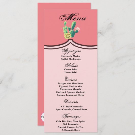 4x9.25 Cartes de menu Bohemian Cactus Succulents D (Devant / Derrière)