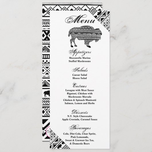 4x9.25 Cartes de menu Boho Buffalo Tribal Motif Bo (Devant / Derrière)