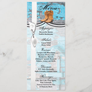 4x9.25 Cartes de menu Botte de porte en bois bleu