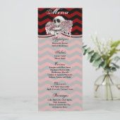 4x9.25 Cartes de menu crâne Rose gothique Chevron (Debout devant)