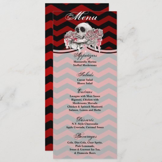 4x9.25 Cartes de menu crâne Rose gothique Chevron (Devant / Derrière)