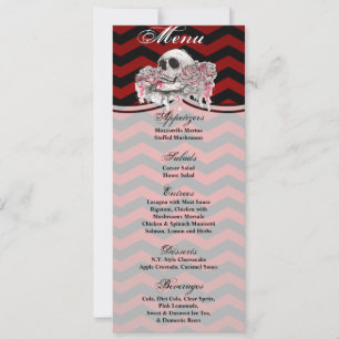 4x9.25 Cartes de menu crâne Rose gothique Chevron 