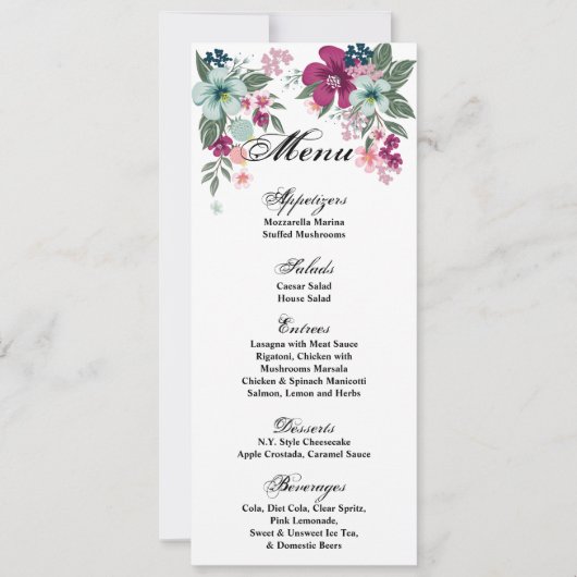 4x9.25 Cartes de menu Fleur tropicale en blanc (Devant)