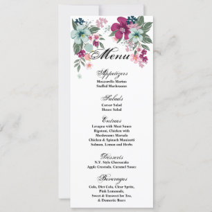 4x9.25 Cartes de menu Fleur tropicale en blanc