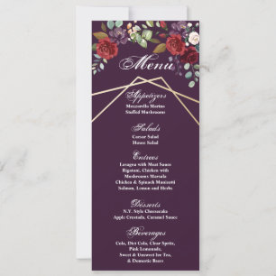 4x9.25 Cartes de menu Plum violet Rose or géométri