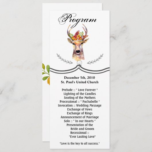 4x9.25 Cartes de programme Boho Deer Buck Head Bro (Devant / Derrière)