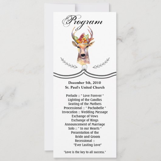 4x9.25 Cartes de programme Boho Deer Buck Head Bro (Devant)