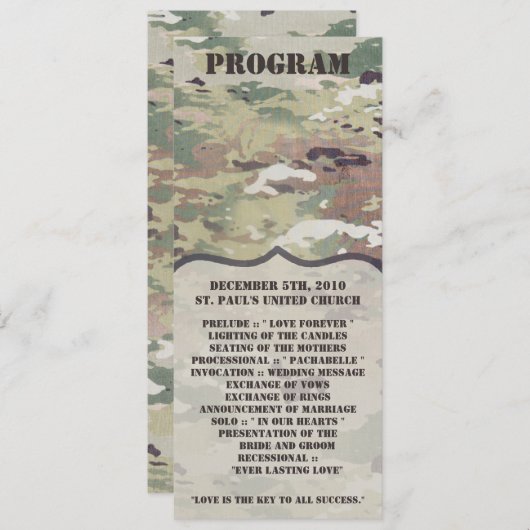 4x9.25 Cartes de programme Camofla uniforme de l'a (Devant / Derrière)
