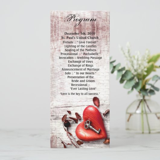 4x9.25 Cartes de programme Country Wood Key to my  (Debout devant)