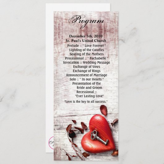 4x9.25 Cartes de programme Country Wood Key to my  (Devant / Derrière)