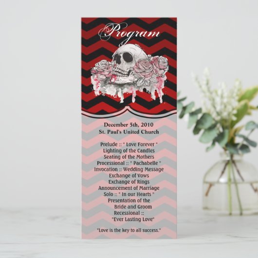 4x9.25 Cartes de programme crâne Rose Gothic Chevr (Debout devant)