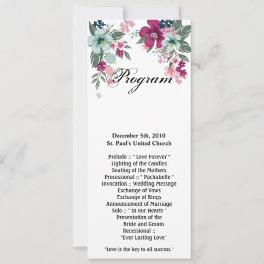 4x9.25 Cartes de programme Fleur tropicale en blan (Devant)