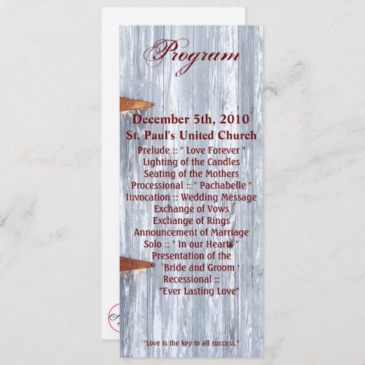 4x9.25 Cartes de programme Lavage blanc Bois Grang (Devant / Derrière)