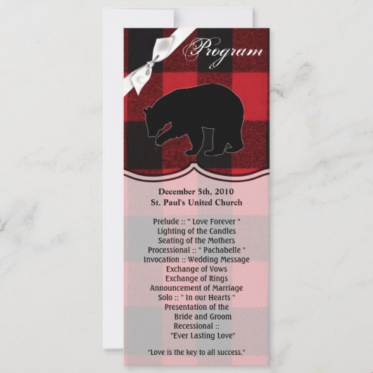 4x9.25 Cartes de programme Ours rouge bison plaqué (Devant)