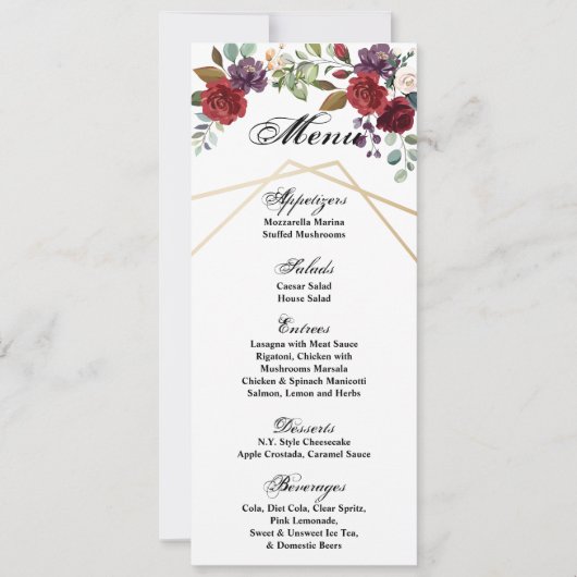 4x9.25 de Witte Rozen van de Kaarten van het Menu (Voorkant)