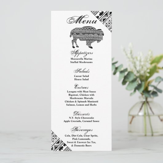 4x9.25 Menu Kaarten Boho Buffalo Tribal Pattern Bo (Staand voorkant)