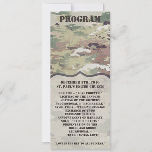 4x9.25 Program Cards Army OCP Camo Uniform Camofla Kaart (Voorkant)