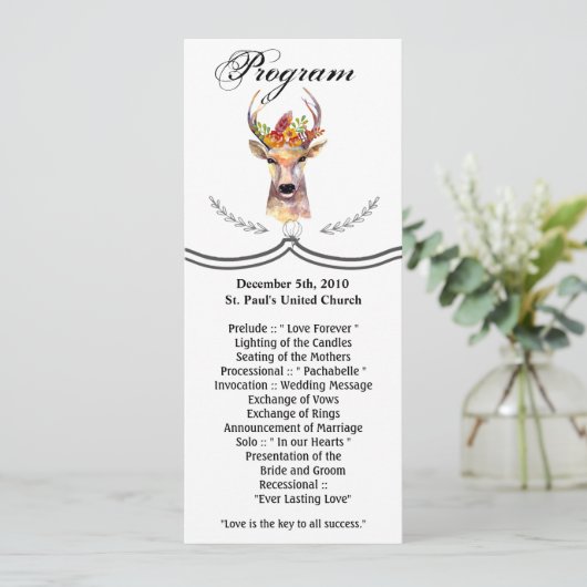 4x9.25 Programma Kaarten Boho Deer Buck Head Brown (Staand voorkant)