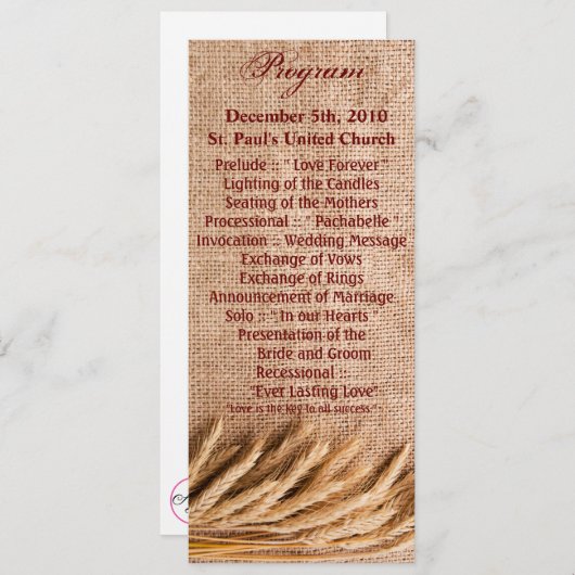 4x9.25 Programma Kaarten Tarwe op Burlap Sack Land (Voorkant / Achterkant)