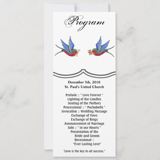 4x9.25 Programma Kaarten Traditioneel Vogel Tattoo (Voorkant)