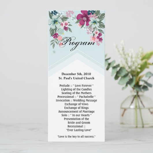 4x9.25 Programma Kaarten Tropical Flower op Blue O (Staand voorkant)